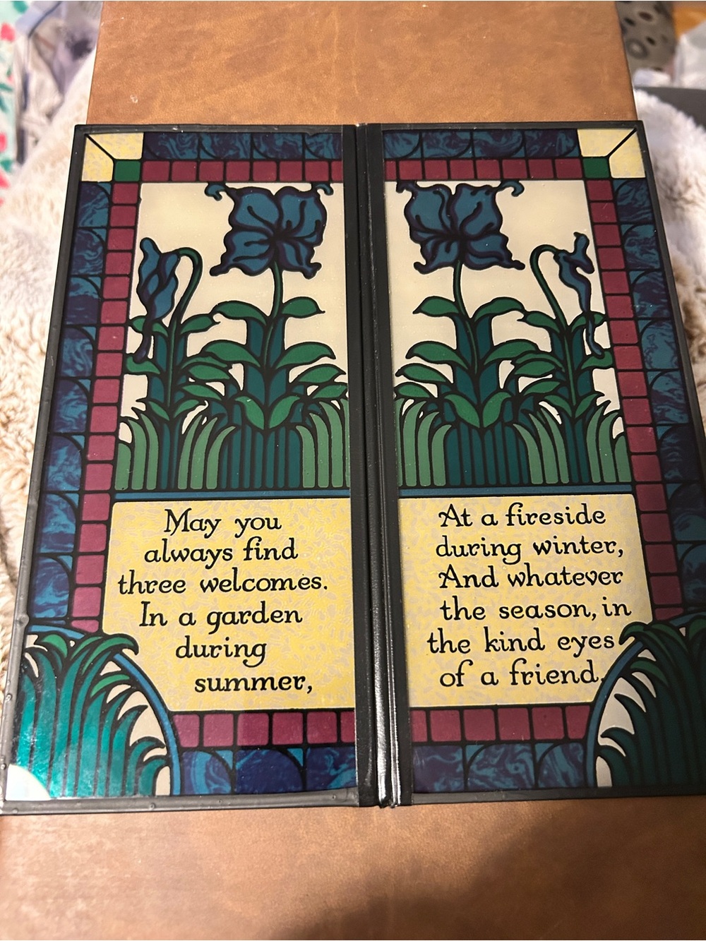 Decorative Floral Stained-Glass Accent Panel - Blue/Green